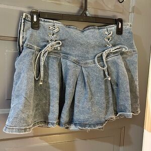 Denim Faux Lace-Up Mini Skirt